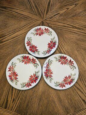 Totally Today Christmas Poinsettia 7" Salad Plates Set of 3 Holiday Dinnerware